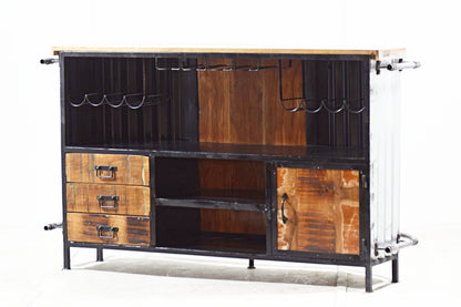Unique Handcrafted Auto Theme Home Bar Unit with Rustic Industrial Design