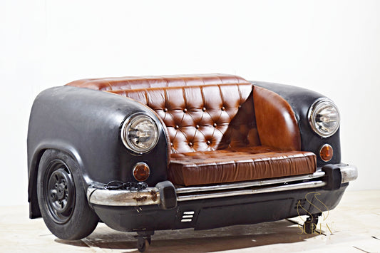 Upcycled Car Sofa with Tufted Leather Seating – Vintage Industrial Design