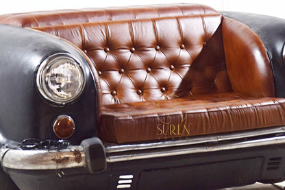 Upcycled Car Sofa with Tufted Leather Seating – Vintage Industrial Design