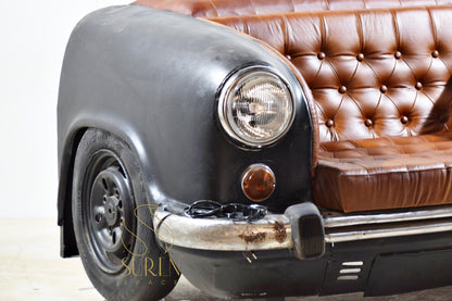 Upcycled Car Sofa with Tufted Leather Seating – Vintage Industrial Design