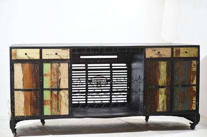 Upcycled Indian Truck Face Home Bar Cabinet with Rustic Design