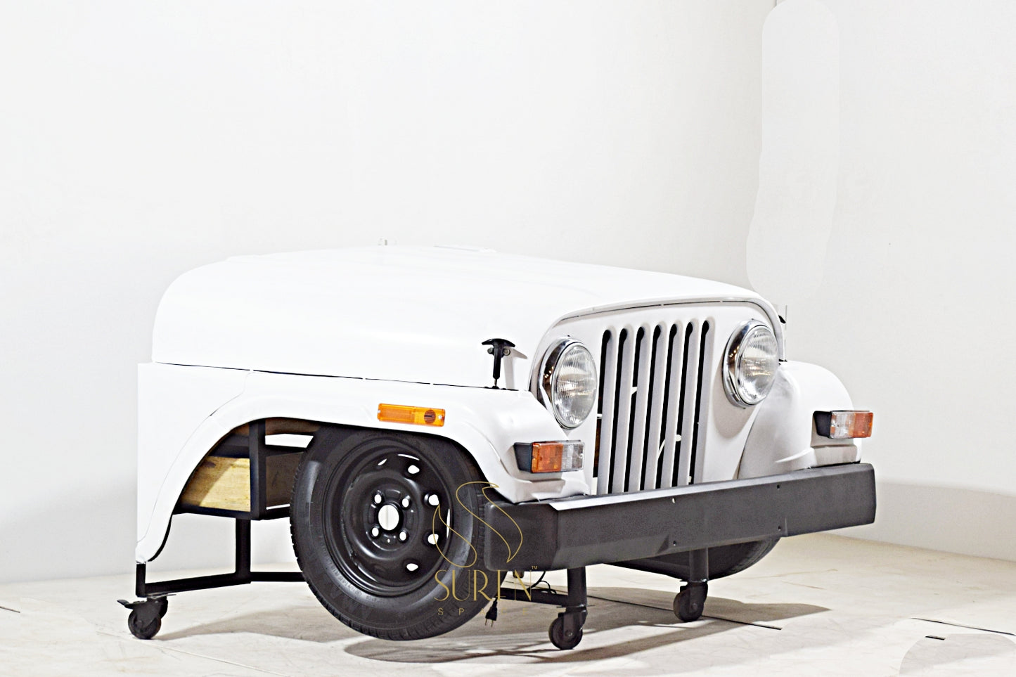 Vintage Jeep Design Study Table with Wheels & Solid Wood Drawers