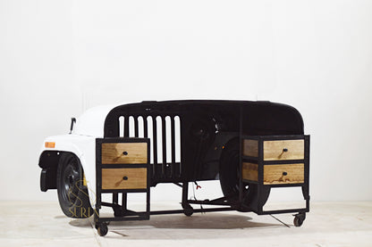 Vintage Jeep Design Study Table with Wheels & Solid Wood Drawers